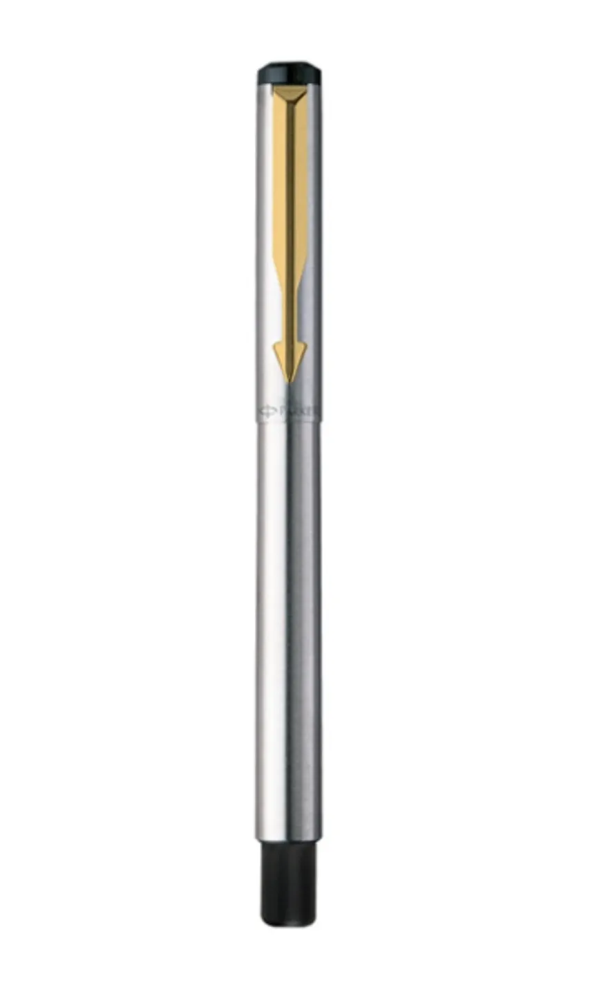 Parker Vector Stainless Steel Gold Trim Roller ball Pen + Key Chain (Pack of 1)